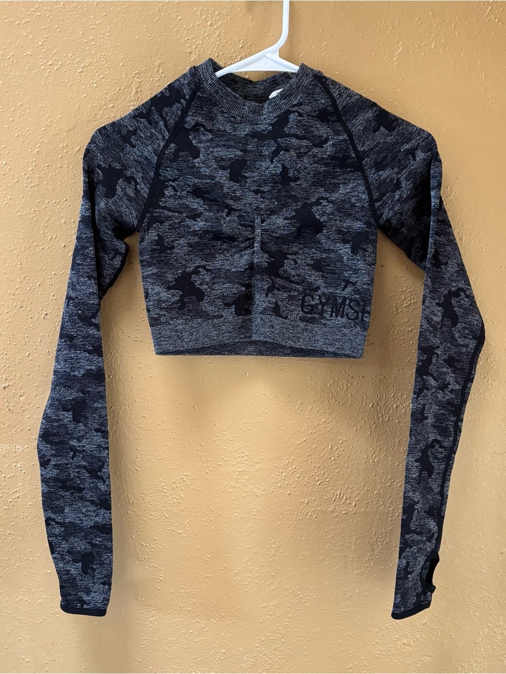 Gymshark Black & Gray Camo Cropped Long Sleeve Top